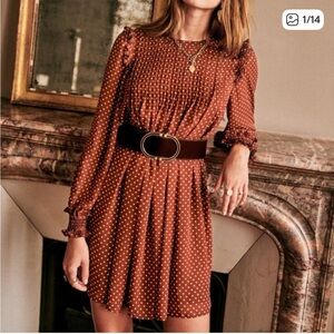 Sezane Eve Dress in Ecru Dots Moka size 38 EUC